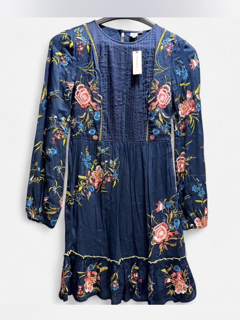 Anthropologie x Seen Worn Kept Navy Floral Embroidered Long Sleeve Dress